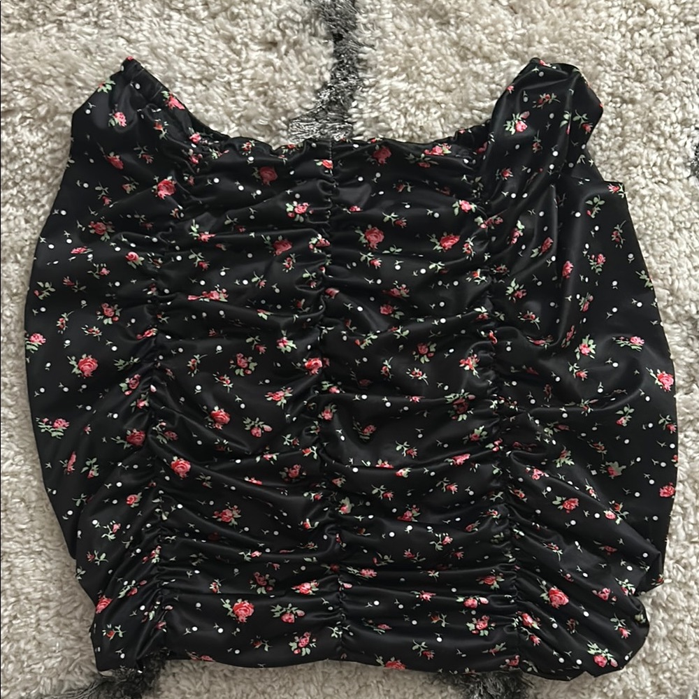 ROMWE Black Floral Swim Coverup